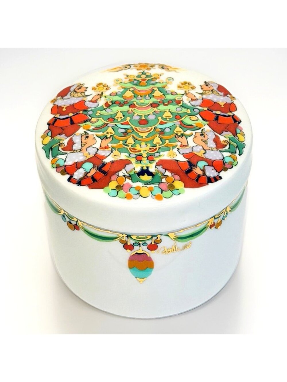 Bjorn Wiinblad Rosenthal Christmas Elves Round Trinket Box Bonbonniere